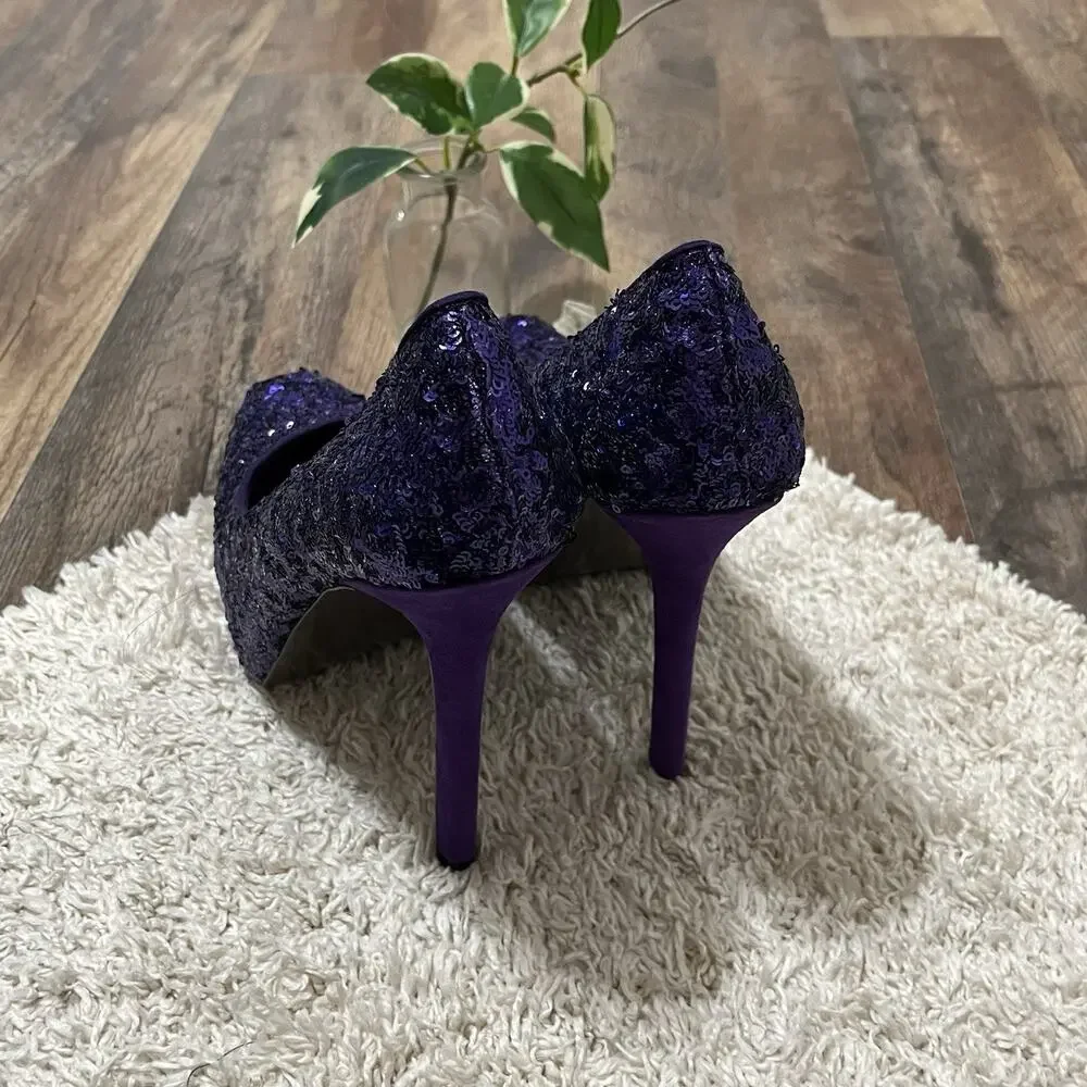 Steve Madden 9 M Vibrant Purple Bold Glam Sequin Bitter Stiletto Heels Pumps